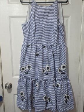 Eliza J Blue & White Striped Floral Tiered Sundress